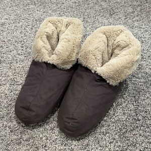 Restoration Hardware Foot Duvets / Cozy Brown Slippers with Cream Lining